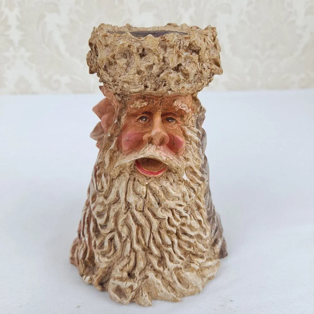 Candleholder 3 Face Santa Primitive Resin Decor Collectible Brown Tan